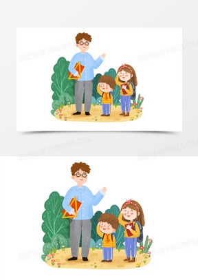 手绘卡通见到老师敬礼问好插画免抠元素