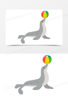 卡通手绘海豹玩球免抠元素