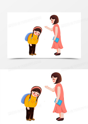 手绘卡通学生问老师好免抠元素