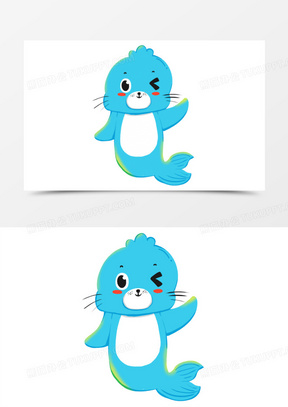 手绘卡通拟人海豹元素
