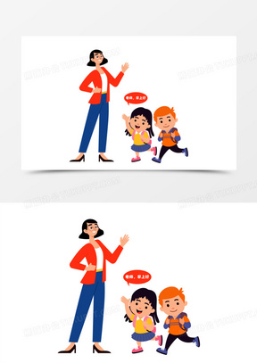 手绘卡通见到老师问好免抠素材