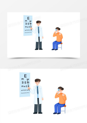 手绘卡通医生测视力免抠素材
