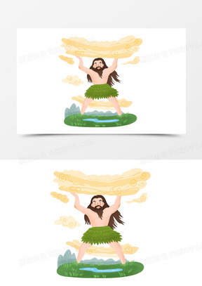 手绘卡通盘古开天地插画免抠元素