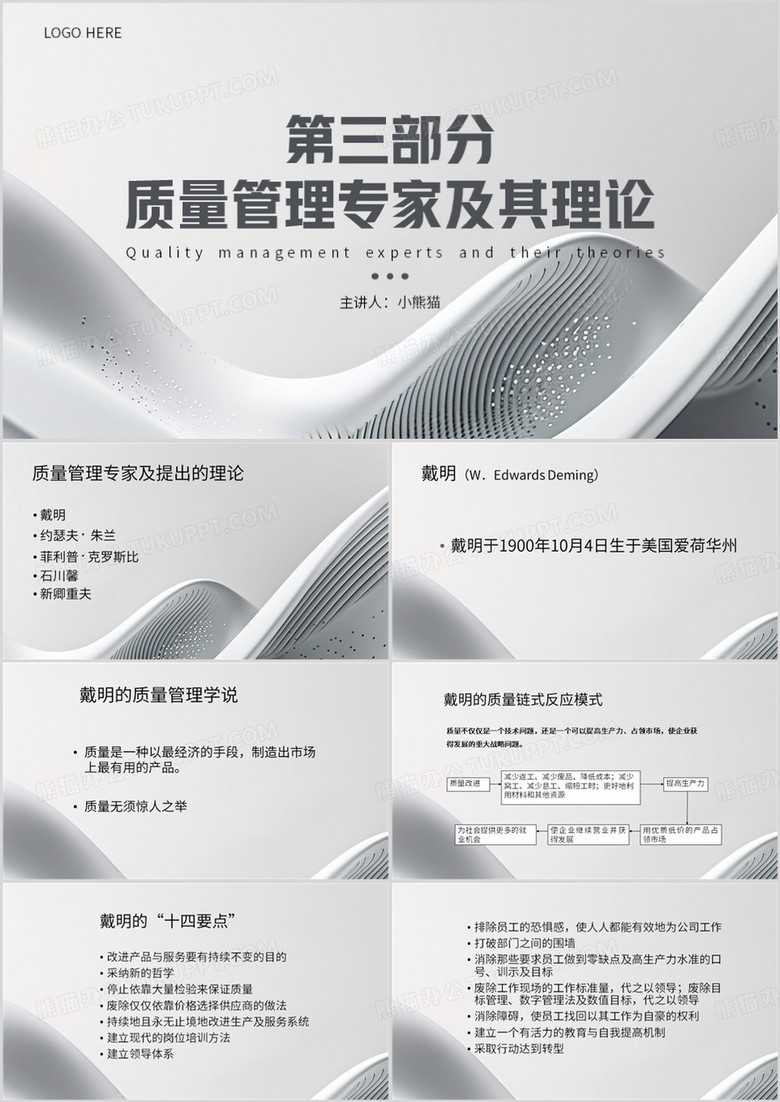 灰色简约风质量管理专家及理论PPT模板