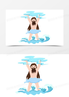 卡通矢量盘古神话人物开天地元素