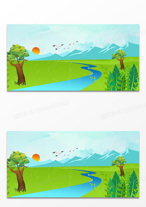 插画风小溪河流背景