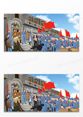 手绘历史事件南昌起义场景插画合成背景