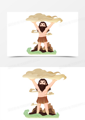 盘古开天地图片卡通素材_熊猫办公