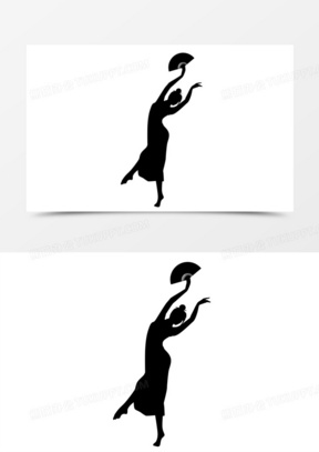 黑色古典舞扇子舞女性剪影元素