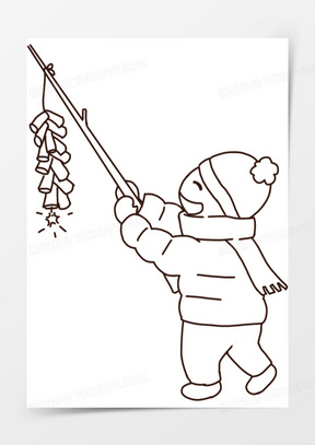 手绘元素放鞭炮的小男孩