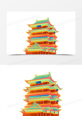 手绘国潮风滕王阁建筑免抠元素