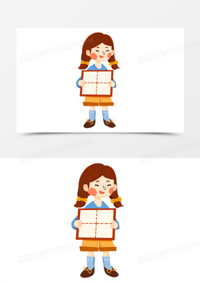 卡通女学生手举牌免抠元素