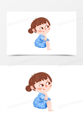 卡通手绘坐在地上的小女孩免抠元素
