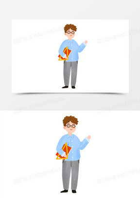 小人老师3784卡通手绘学生老师户外研学免抠元素4567老师指示知识点划