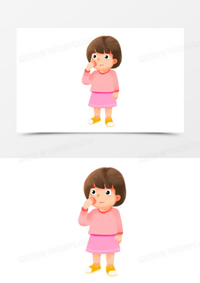 卡通小女孩牙疼红肿免抠素材
