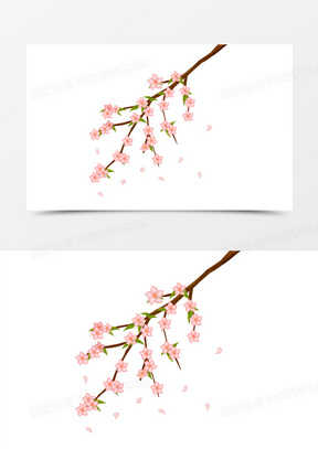 手绘樱花树枝免抠元素