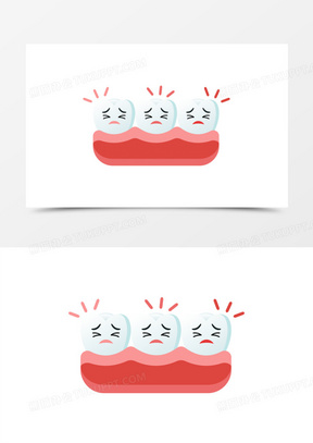 卡通矢量一排牙齿牙痛创意素材