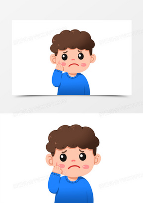 251卡通小男孩牙疼捂脸元素530卡通矢量男孩牙疼免抠素材330卡通拟人
