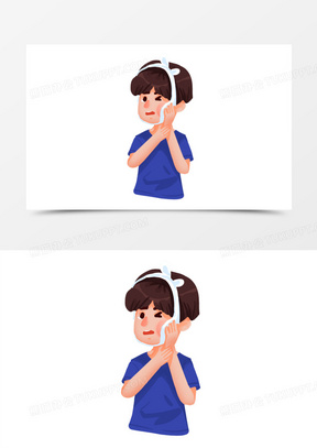 卡通男孩牙疼冰敷免抠元素