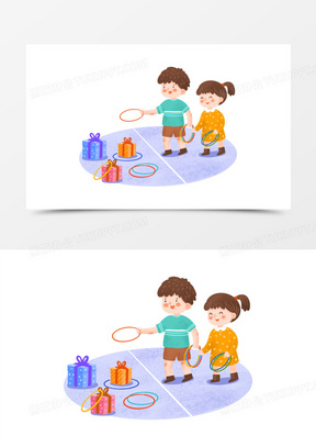 手绘卡通儿童玩套圈游戏插画免抠元素