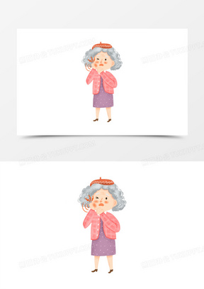 手绘卡通老奶奶牙痛插画免抠元素