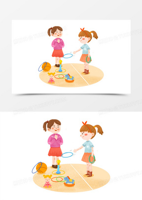 手绘儿童玩套圈游戏插画免抠元素