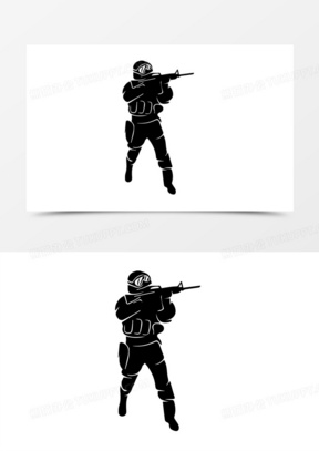 手绘黑白射击打枪剪影元素