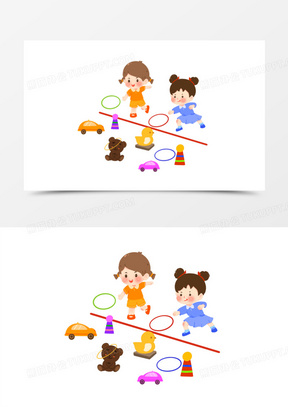 手绘套圈圈游戏插画元素