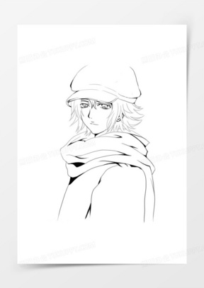 卡通手绘人物美女忧郁