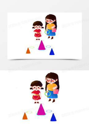 套圈游戏插画免抠元素2183手绘卡通一家三口玩套圈游戏插画免抠元素