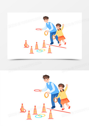 套圈游戏插画免抠元素2183手绘卡通一家三口玩套圈游戏插画免抠元素