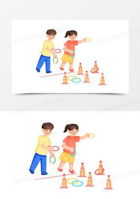 手绘卡通儿童玩套圈游戏免抠素材