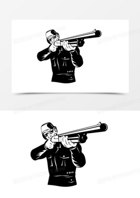 手绘打猎者射击打枪训练人物剪影元素