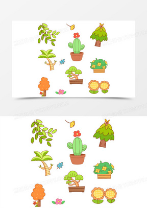 卡通可爱植树贴纸装饰免抠素材