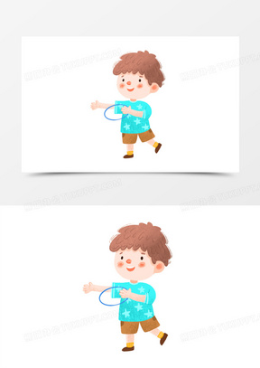 卡通手绘免抠男孩儿玩套圈素材