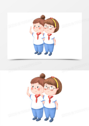 卡通手绘学生敬礼免抠元素