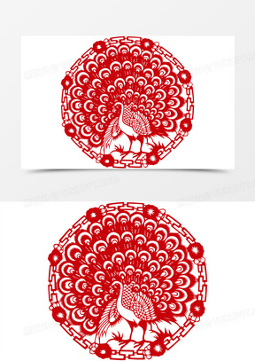 孔雀开屏剪纸图案矢量素材