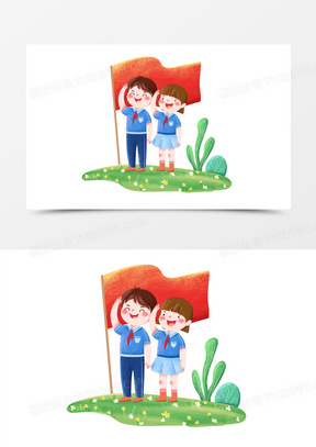 手绘卡通童心向党儿童敬礼元素