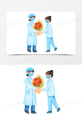 手绘卡通病人出院送花免抠素材