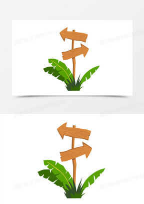 卡通木质箭头指引牌素材