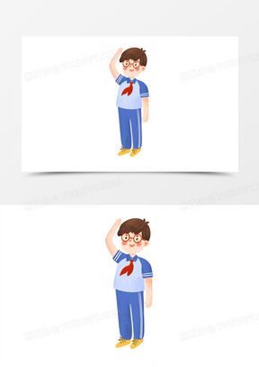 卡通手绘免抠敬礼男孩素材