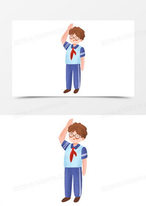 卡通手绘免抠男孩敬礼免抠元素