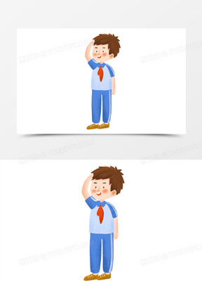 卡通手绘免抠男孩敬礼元素