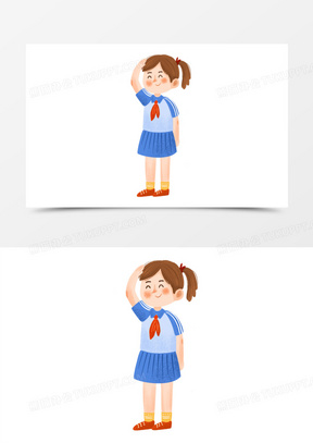 卡通手绘免抠女孩敬礼素材
