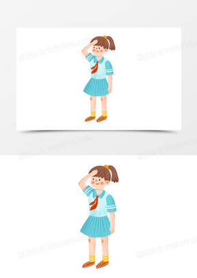卡通手绘免抠女学生敬礼素材