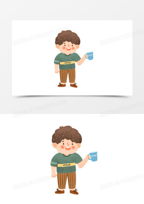 卡通手绘免抠拿杯子的男孩免抠元素