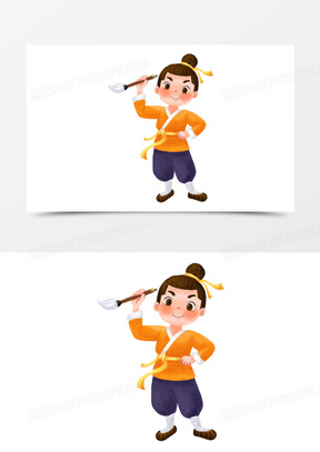 卡通手绘神笔马良手拿画笔免抠元素