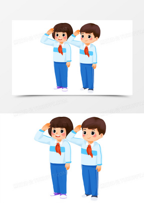 卡通中学生敬礼免抠元素