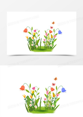 卡通手绘免抠鲜花丛素材