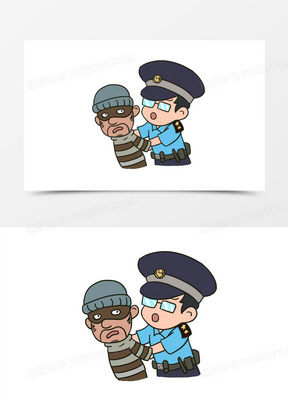 卡通警察抓坏人免抠元素